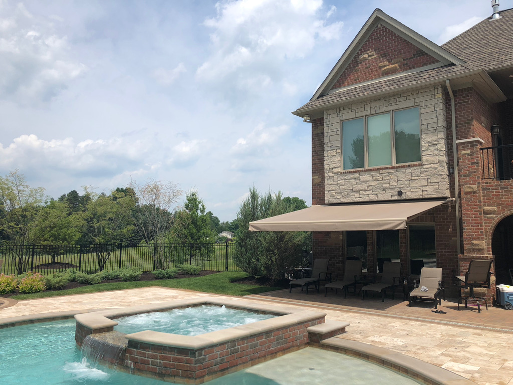 Awning Residential Brick House Beige Housing Beige Fabric Pool