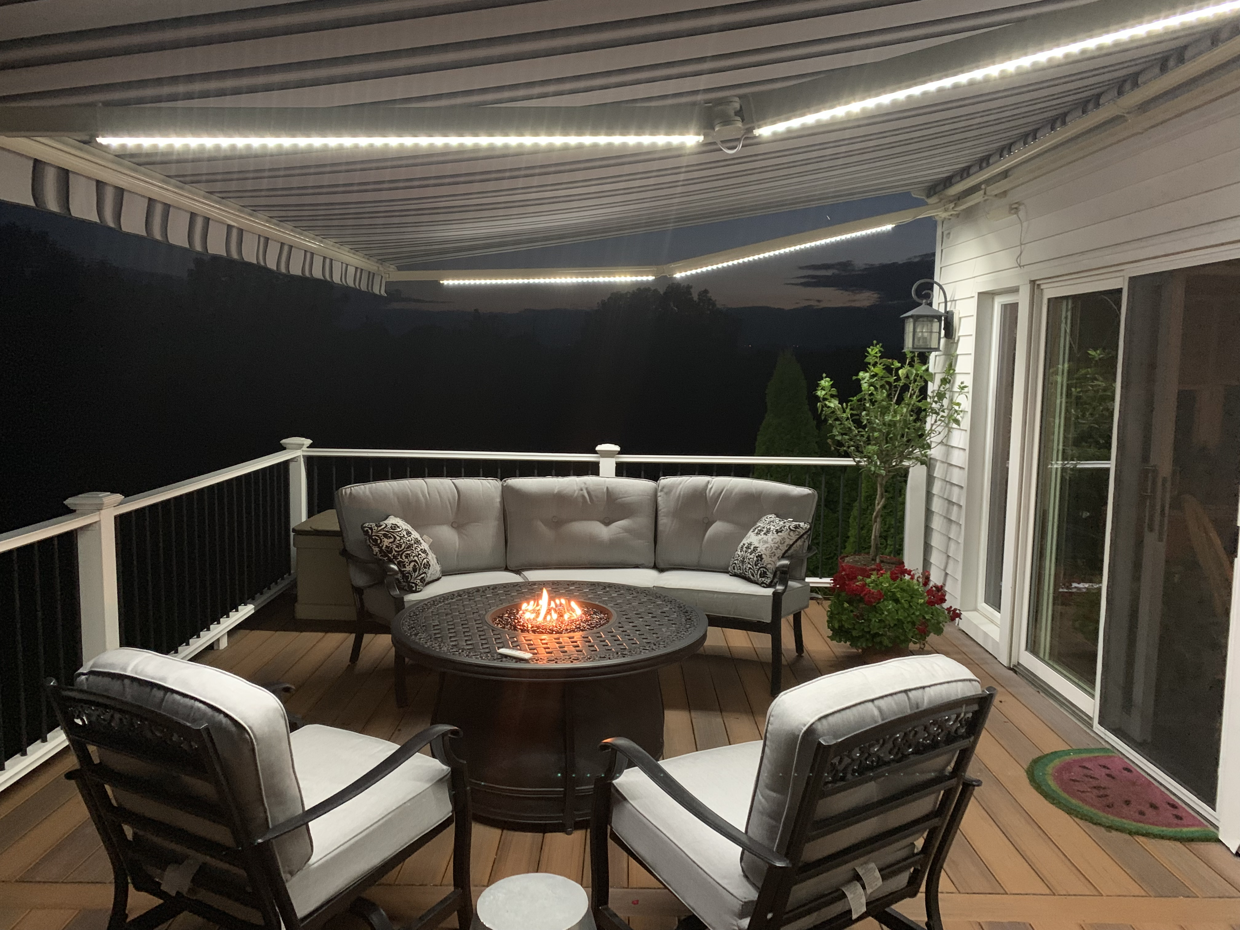 Awning Residential Deck Night Lights Fire Pit 1095
