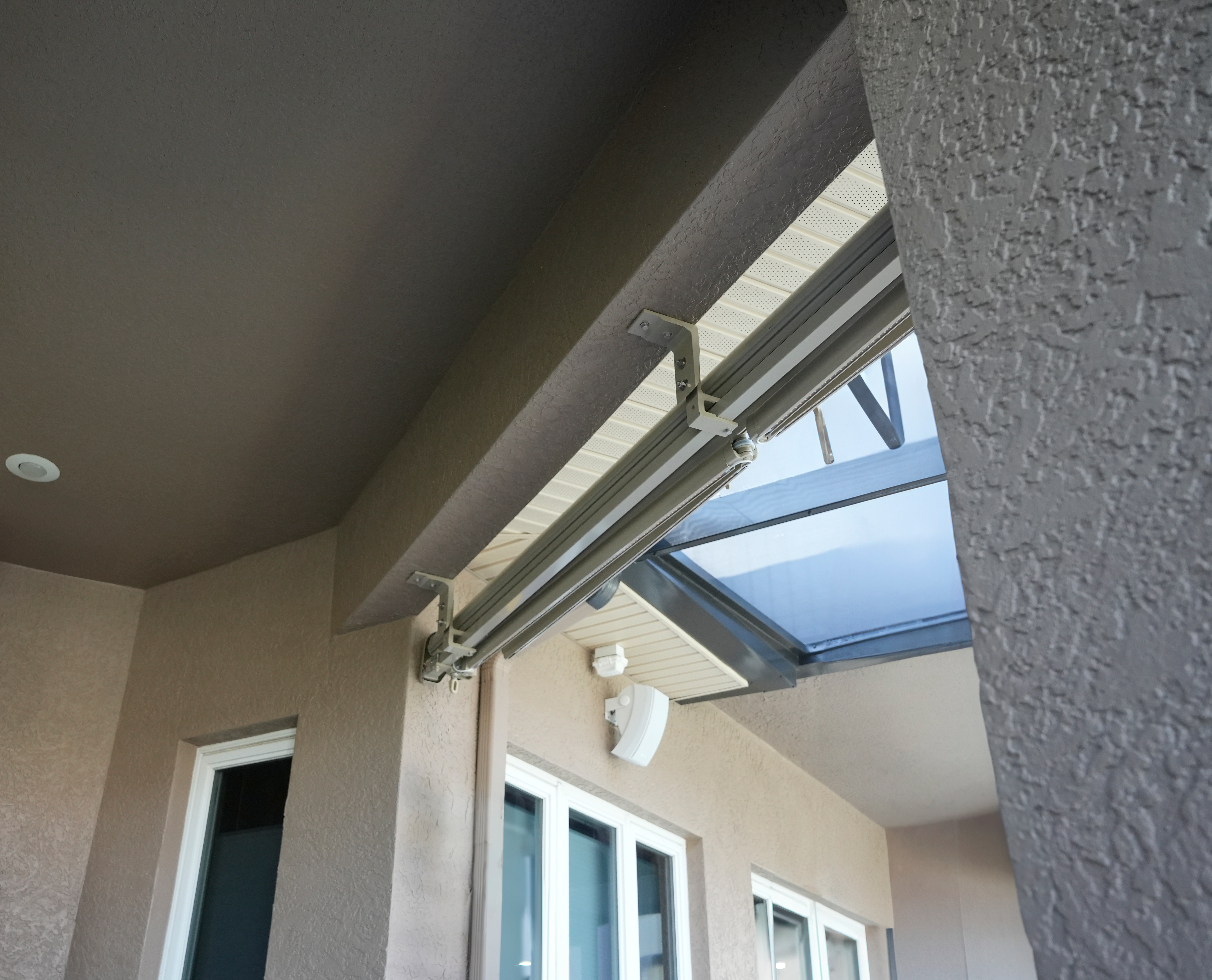 Beige Awning Soffit Mount Application