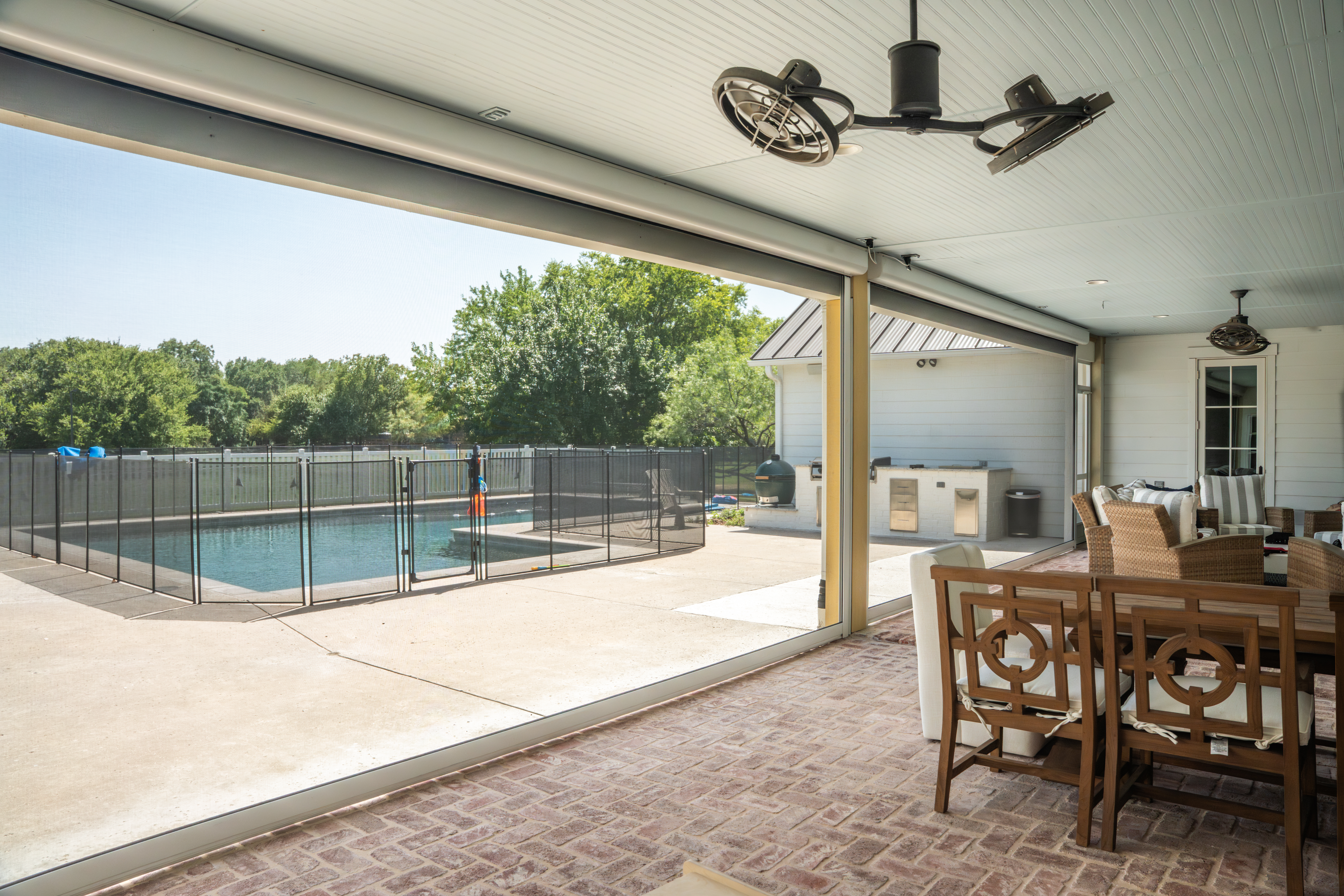 Residential Patio Insect Screens White Hardware Pool Interior View