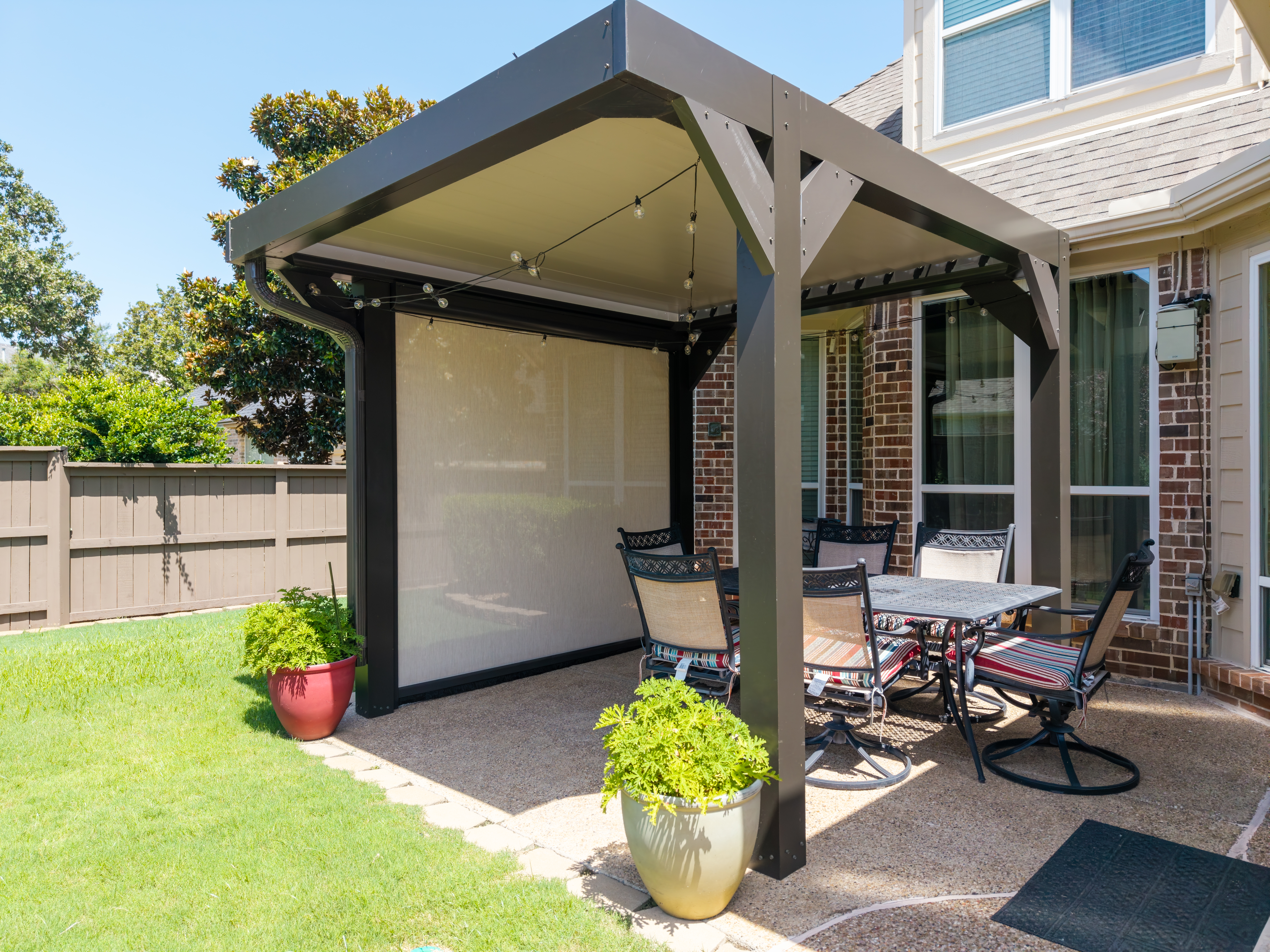 Residential Solar Screens Pergola Enclosure Patio Interior View
