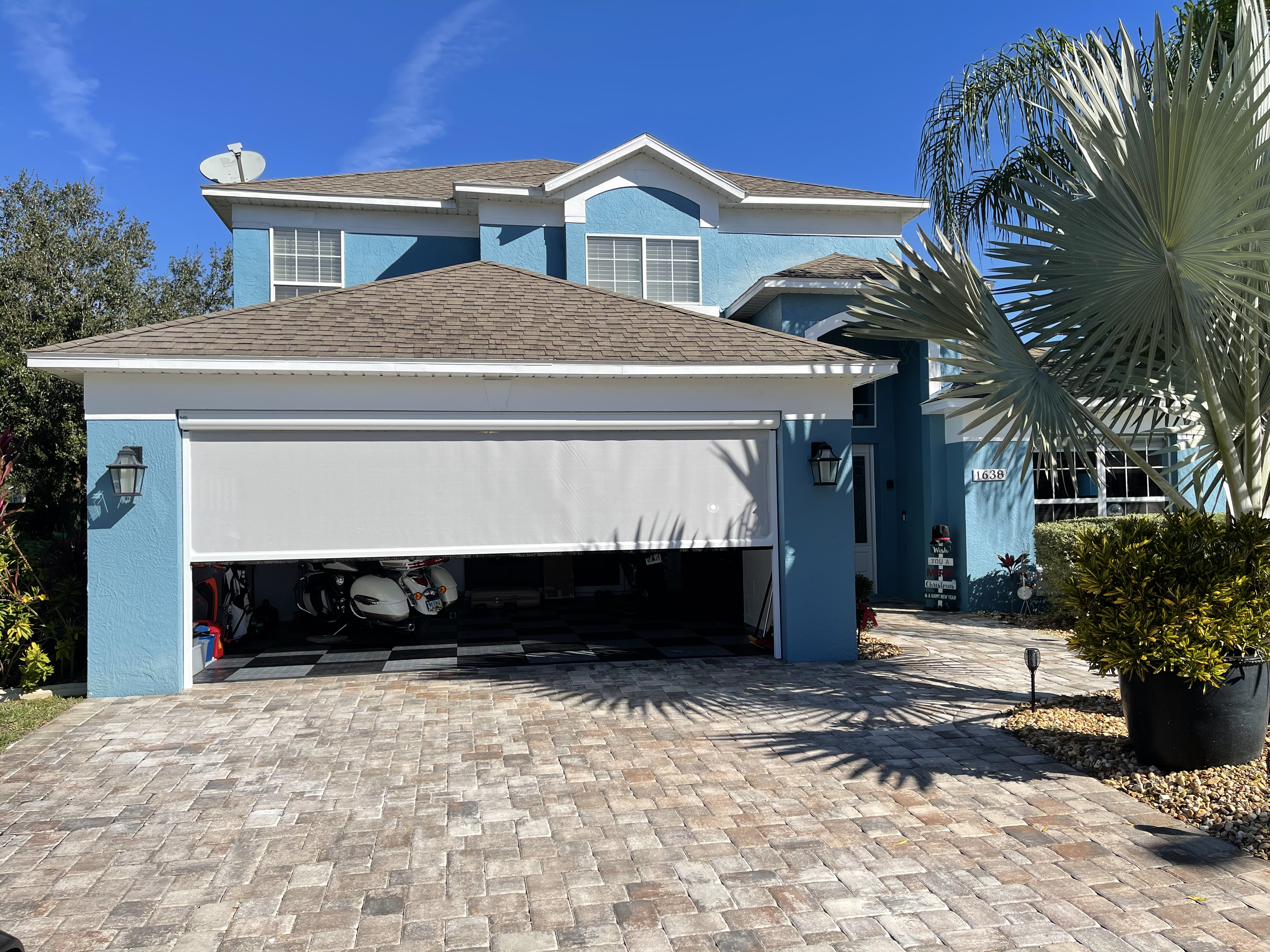 Screens Residential Garage Blue Stucco
