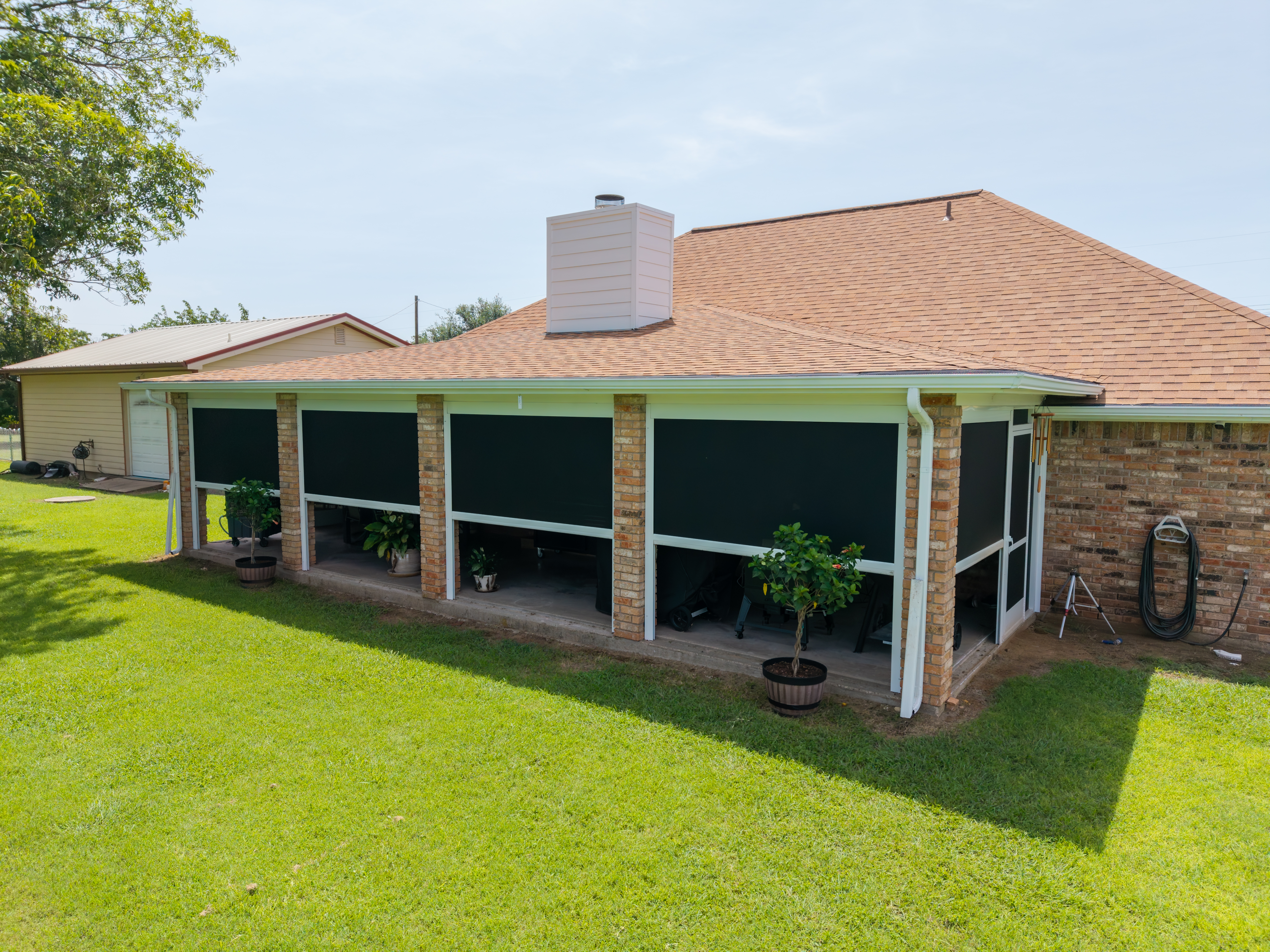Screens Residential Patio Black Red Brick Aerial View